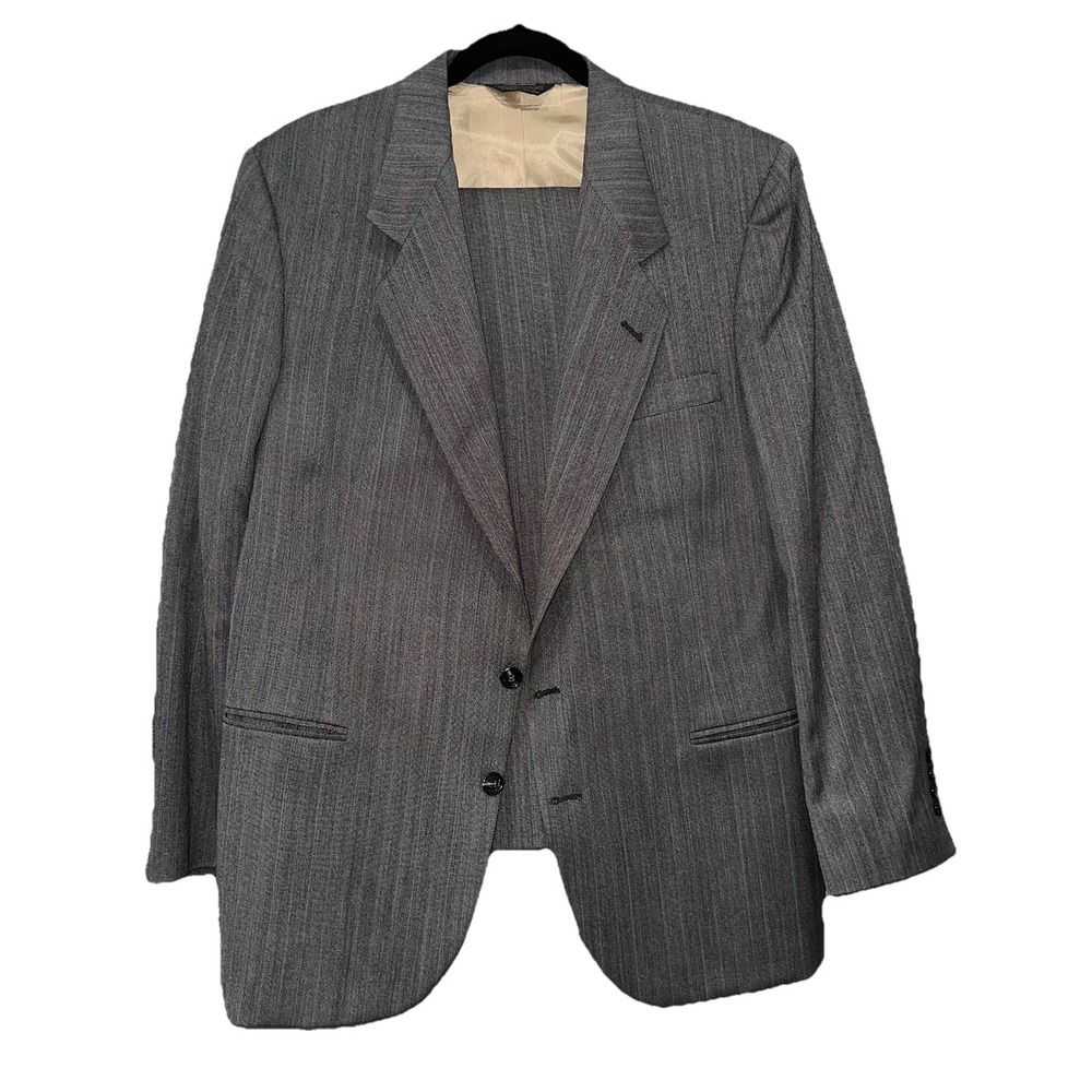 Vintage Rue Royale Nino Cerruti Mens Gray Pinstripe Two Button Suit & Pants